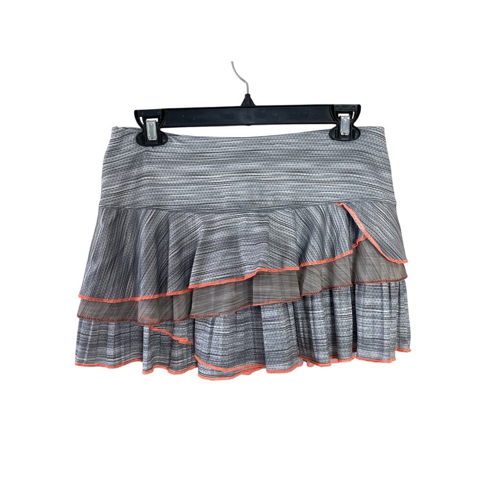 Lucky In Love Grey & Orange Tiered Athletic Skort Skirt Small Tennis Pickleball
